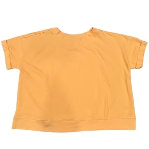 Candace Cameron Bure Textured Rolled Short-Sleeve Sweatshirt Women's Top Orange